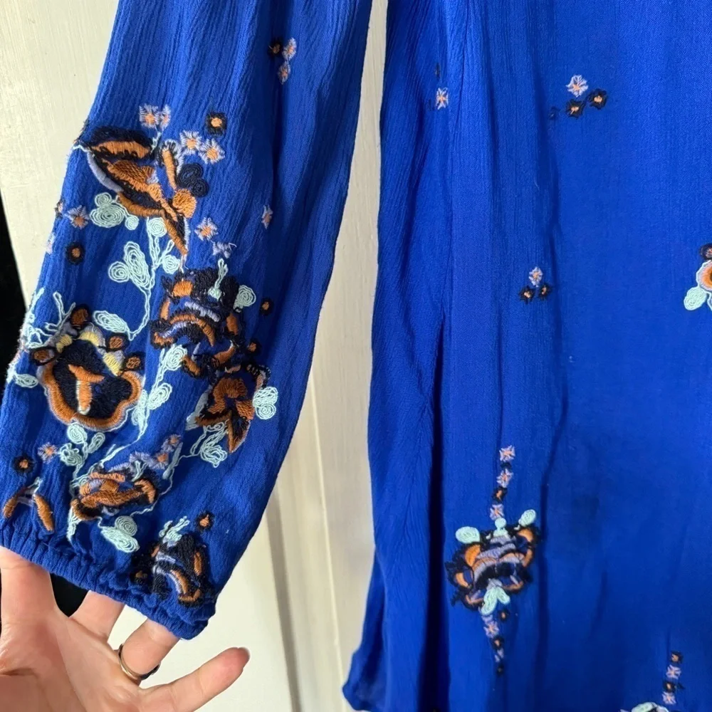 Free People Blue Embroidered Open Back Long Sleeve Dress - Picture 5 of 15